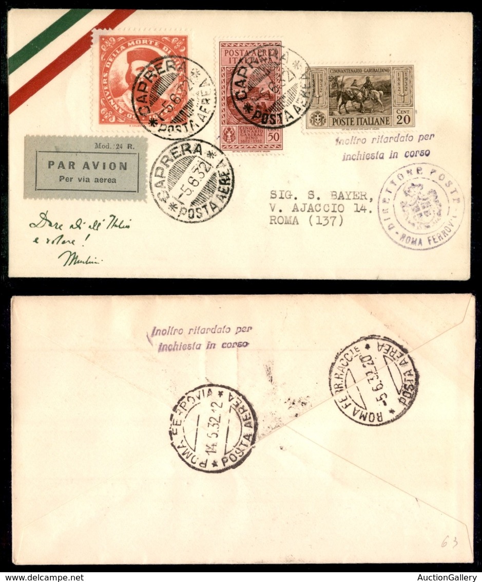 POSTA AEREA  - 1932 (5 Giugno) - Caprera Roma 2698) - Inoltro Ritardato - 100 Aerogrammi Col Dispaccio (vignette Diverse - Autres & Non Classés