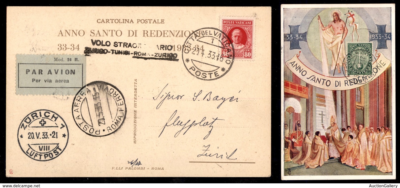 POSTA AEREA  - 1933 (20 Maggio) - Mittelholzer - Vaticano Zurigo (2835) - Cartolina Speciale Anno Santo Con Affrancatura - Andere & Zonder Classificatie