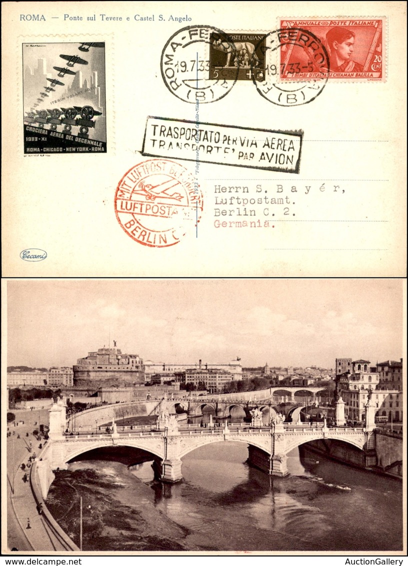POSTA AEREA  - 1933 (19 Luglio) - Roma Berlino (3032) - Dispaccio Con Varie Affrancature - Andere & Zonder Classificatie