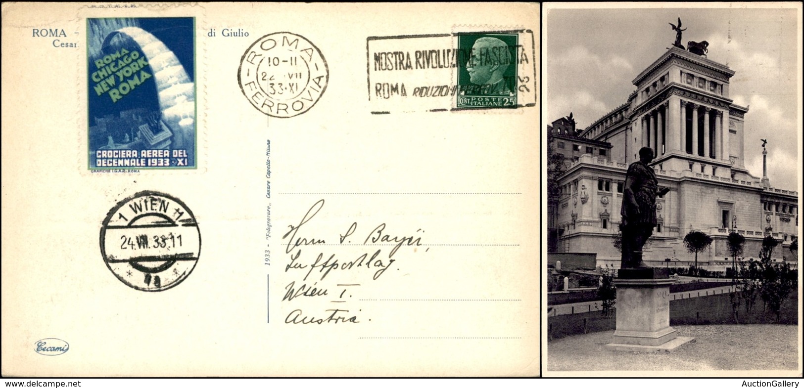 POSTA AEREA  - 1933 (22 Luglio) - Roma Vienna (3032) - Dispaccio Con Varie Affrancature - Andere & Zonder Classificatie