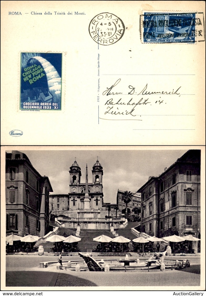 POSTA AEREA  - 1933 (22 Luglio) - Roma Zurigo (3032) - Dispaccio Con Varie Affrancature - Autres & Non Classés