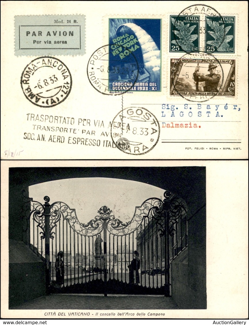 POSTA AEREA  - 1933 (6 Agosto) - Roma Lagosta (3042) - 15 Aerogrammi - Dispaccio Con Diverse Affrancature - Autres & Non Classés