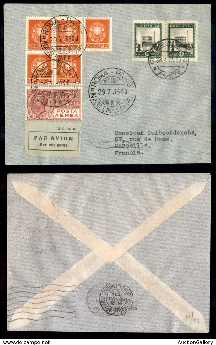 POSTA AEREA  - 1935 (29 Luglio) - Vaticano Marsiglia (3298) - 12 Aerogrammi Col Dispaccio - Sonstige & Ohne Zuordnung