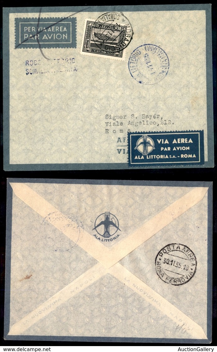 POSTA AEREA  - 1935 (14 Novembre) - Rocca Littorio Roma (3343) - Nota: AP (c) Violetto + Lineare Violetto (a Lato) Su Al - Autres & Non Classés