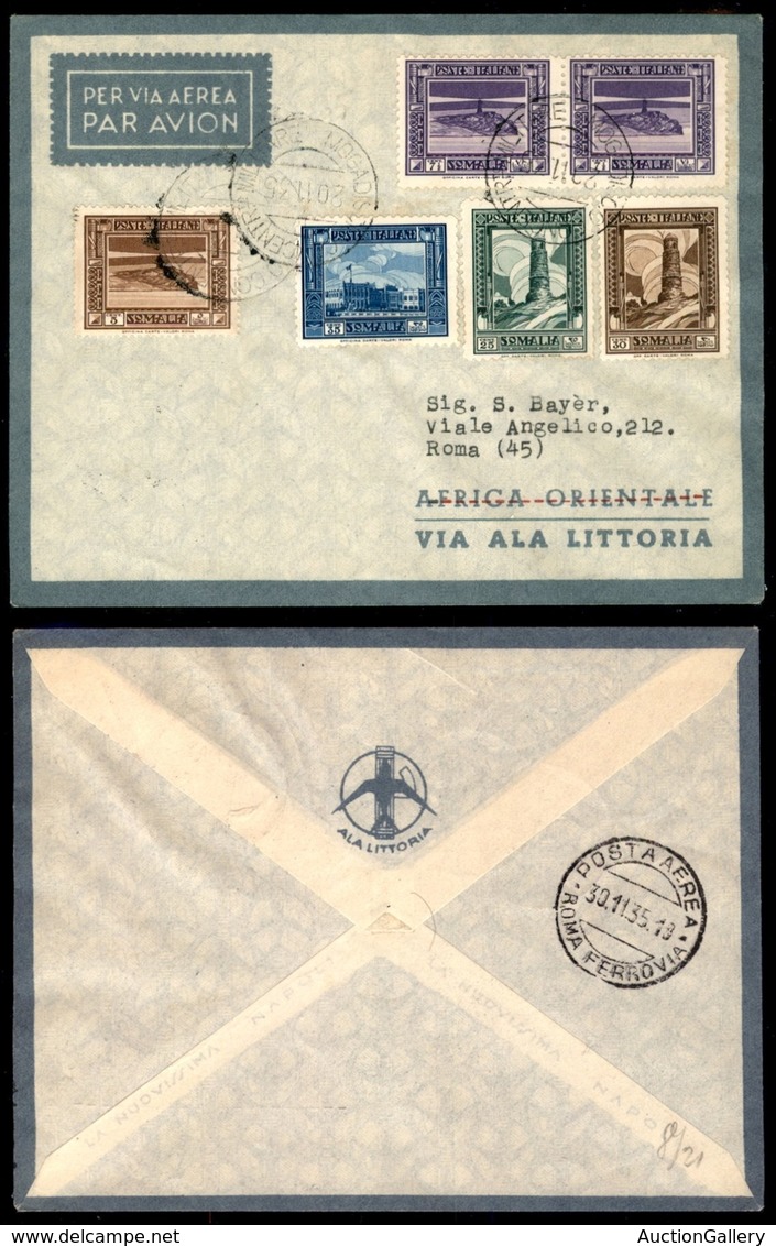 POSTA AEREA  - 1935 (20 Novembre) - Mogadiscio Roma (3356) - 21 Aerogrammi - Dispaccio Con Affrancature Diverse - Autres & Non Classés