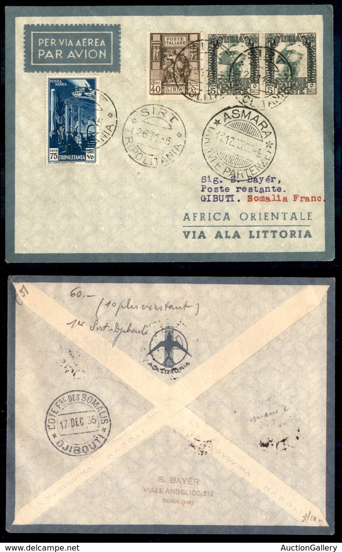 POSTA AEREA  - 1935 (26 Novembre/11 Dicembre) - Sirte Djibouti (3460) - 10 Aerogrammi Nel Dispaccio - Sonstige & Ohne Zuordnung