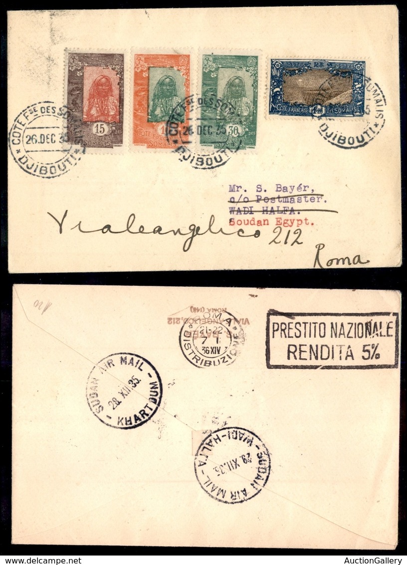 POSTA AEREA  - 1935 (26 Dicembre) - Djibouti Sollum (3514) - 10 Aerogrammi - Dispaccio Con Affrancature Diverse - Autres & Non Classés