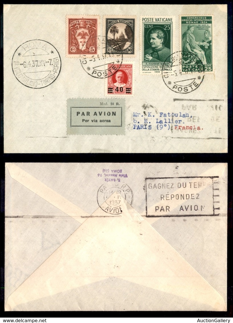 POSTA AEREA  - 1937 (7 Aprile) - Vaticano Parigi (3642) - 44 Aerogrammi Col Dispaccio - Andere & Zonder Classificatie