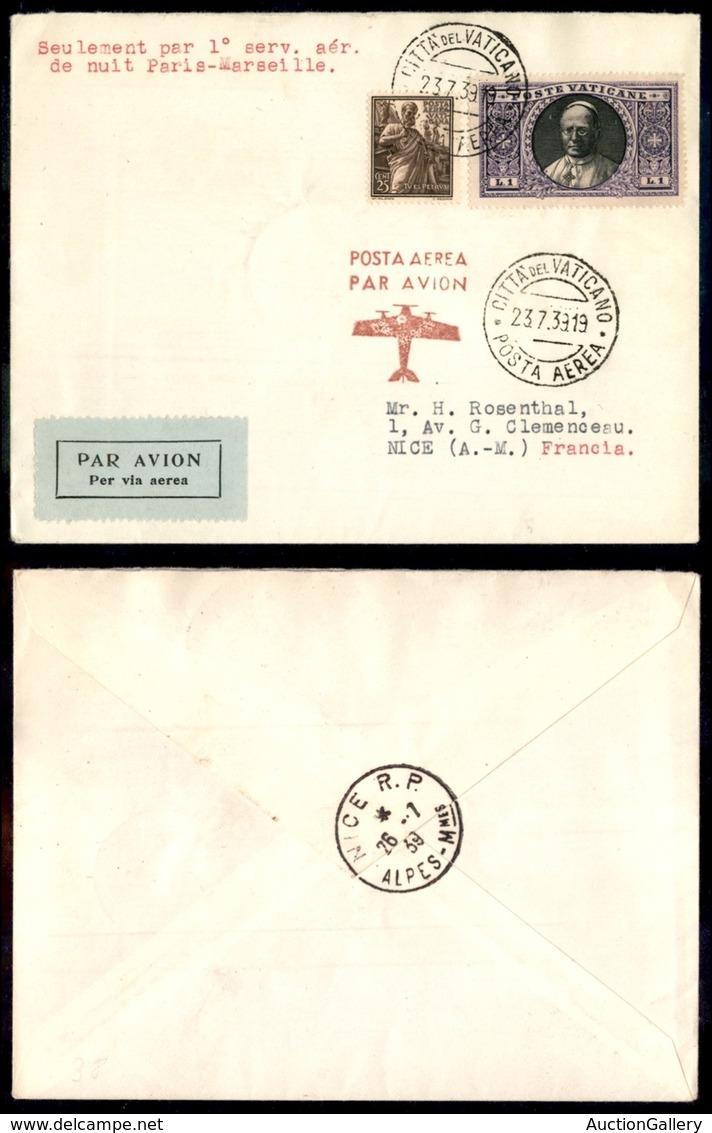 POSTA AEREA  - 1939 (25 Luglio) - Vaticano Nizza (3867) - 19 Aerogrammi Col Dispaccio - Autres & Non Classés