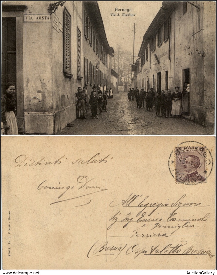 CARTOLINE - REGIONALISMO-LOMBARDIA - Bornago (MI), Via S. Martino Animatissima Viaggiata 1927 - Andere & Zonder Classificatie