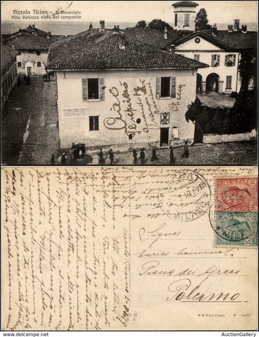 CARTOLINE - REGIONALISMO-LOMBARDIA - Vizzola Ticino (VA), Municipio Animata Viaggiata 1919 - Sonstige & Ohne Zuordnung