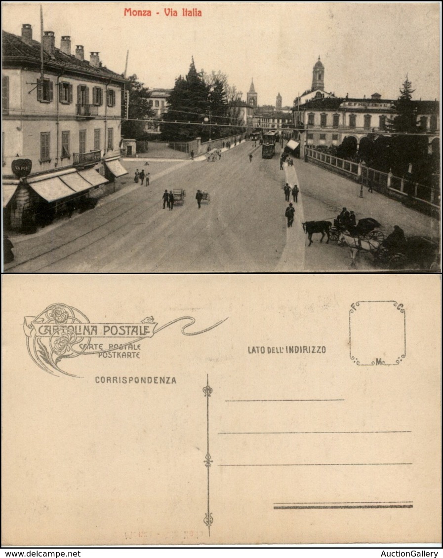 CARTOLINE - REGIONALISMO-LOMBARDIA - Monza, Via Italia Animata Con Tram Nuova Perfetta - Autres & Non Classés