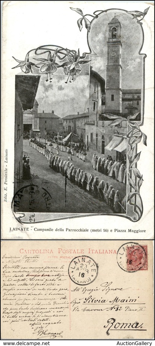 CARTOLINE - REGIONALISMO-LOMBARDIA - Lainate (MI), Piazza Maggiore Con Processione Viaggiata1916 - Autres & Non Classés