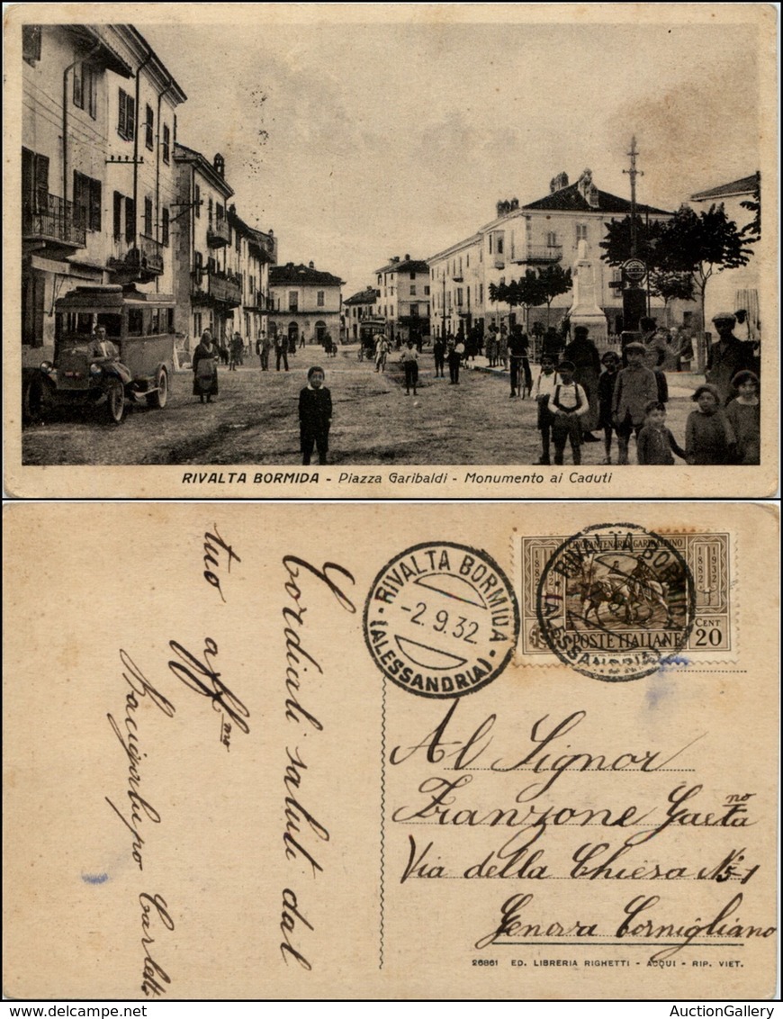 CARTOLINE - REGIONALISMO-PIEMONTE - Rivalta Bormida (AL), Piazza Garibaldi Animata Viaggiata 1931 - Autres & Non Classés