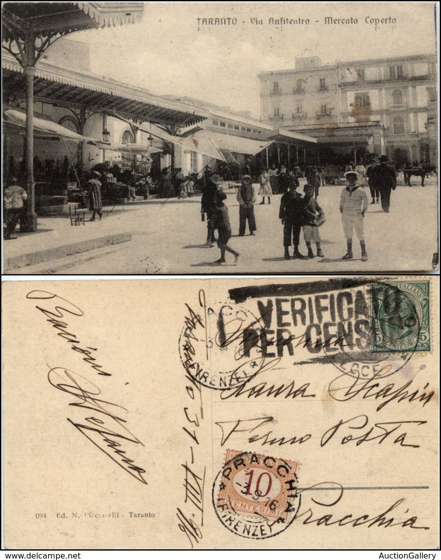 CARTOLINE - REGIONALISMO-PUGLIA - Taranto, Mercato Coperto Animata Viaggiata 1916 - Autres & Non Classés