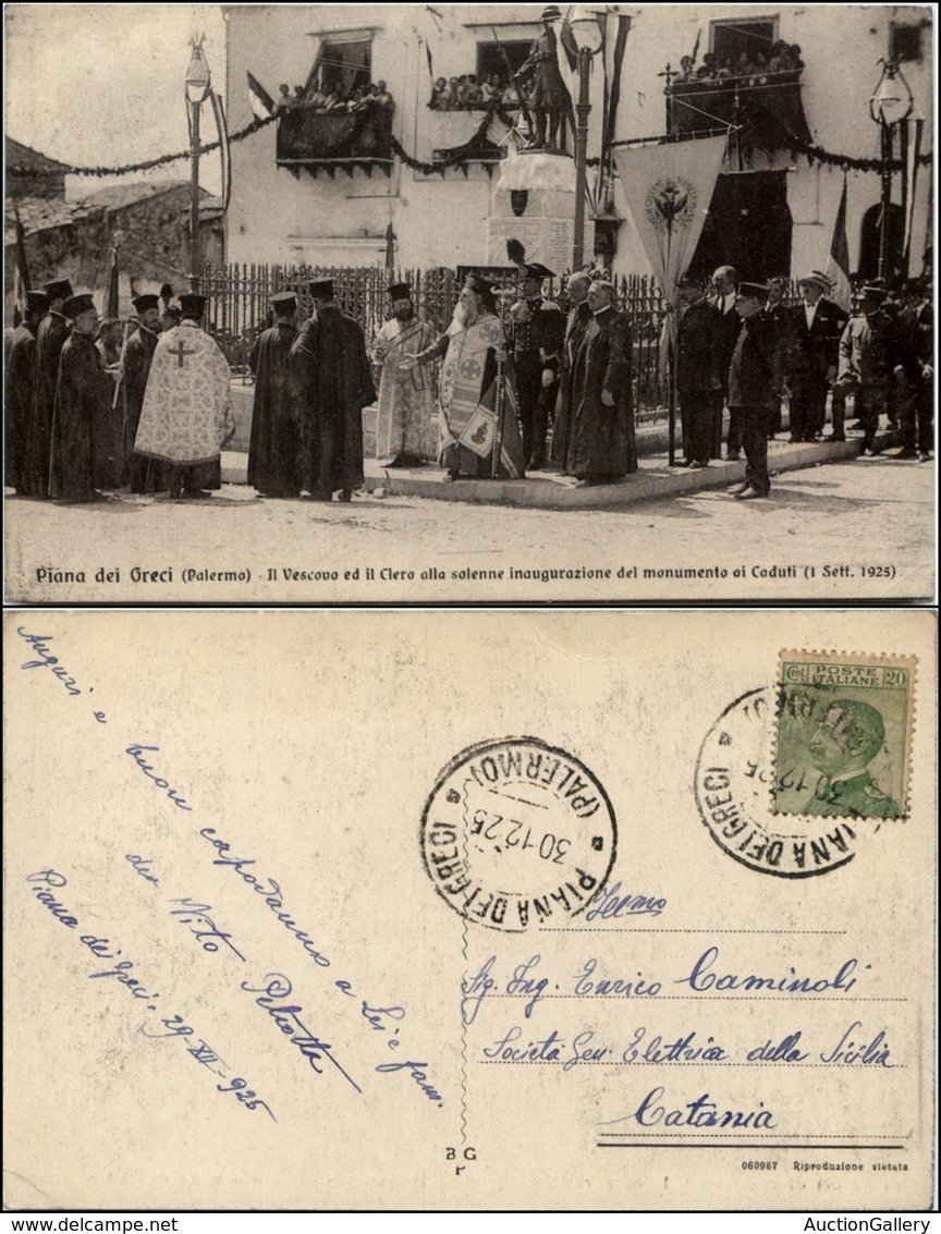 CARTOLINE - REGIONALISMO-SICILIA - Piana Dei Greci (PA), Inaug. Mon. Ai Caduti Animata Viaggiata 1925 - Andere & Zonder Classificatie