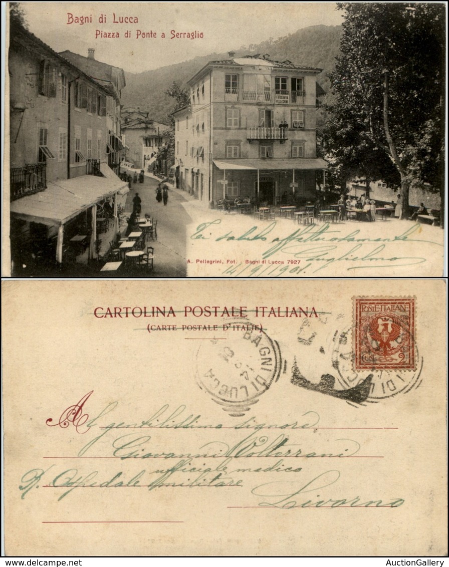 CARTOLINE - REGIONALISMO-TOSCANA - Bagni Di Lucca (LU), Piazza Di Ponte A Serraglio Viaggiata 1901 - Andere & Zonder Classificatie