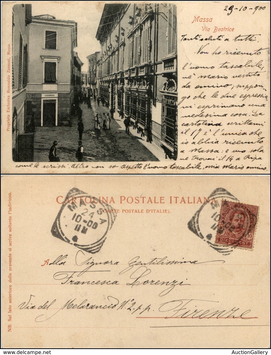 CARTOLINE - REGIONALISMO-TOSCANA - Massa, Via Beatrice Animata Viaggiata 1900 - Sonstige & Ohne Zuordnung