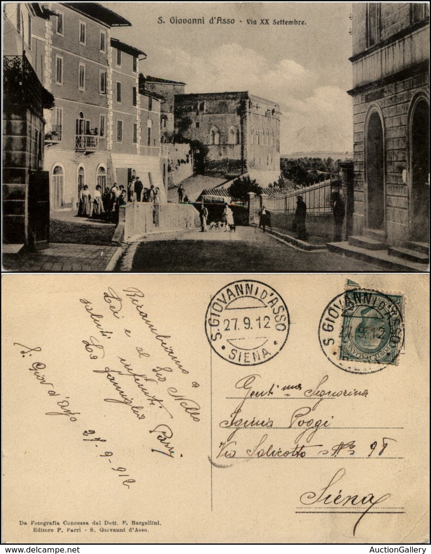 CARTOLINE - REGIONALISMO-TOSCANA - S. Giovanni D'Asso (SI), Via XX Settembre Animata Viaggiata 1912 - Autres & Non Classés