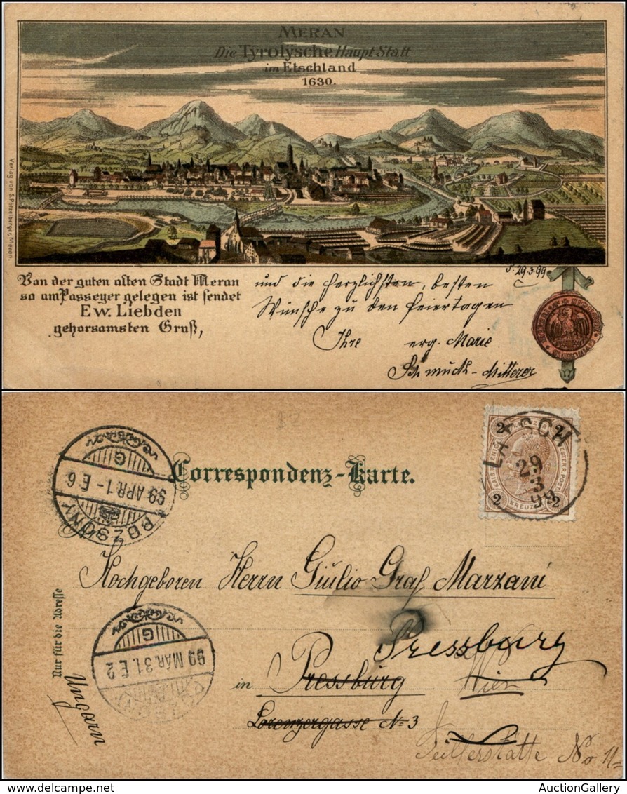 CARTOLINE - REGIONALISMO- TRENTINO ALTO ADIGE - Merano (BZ), Riproduzione. Stampa Antica Viaggiata 1899 - Autres & Non Classés