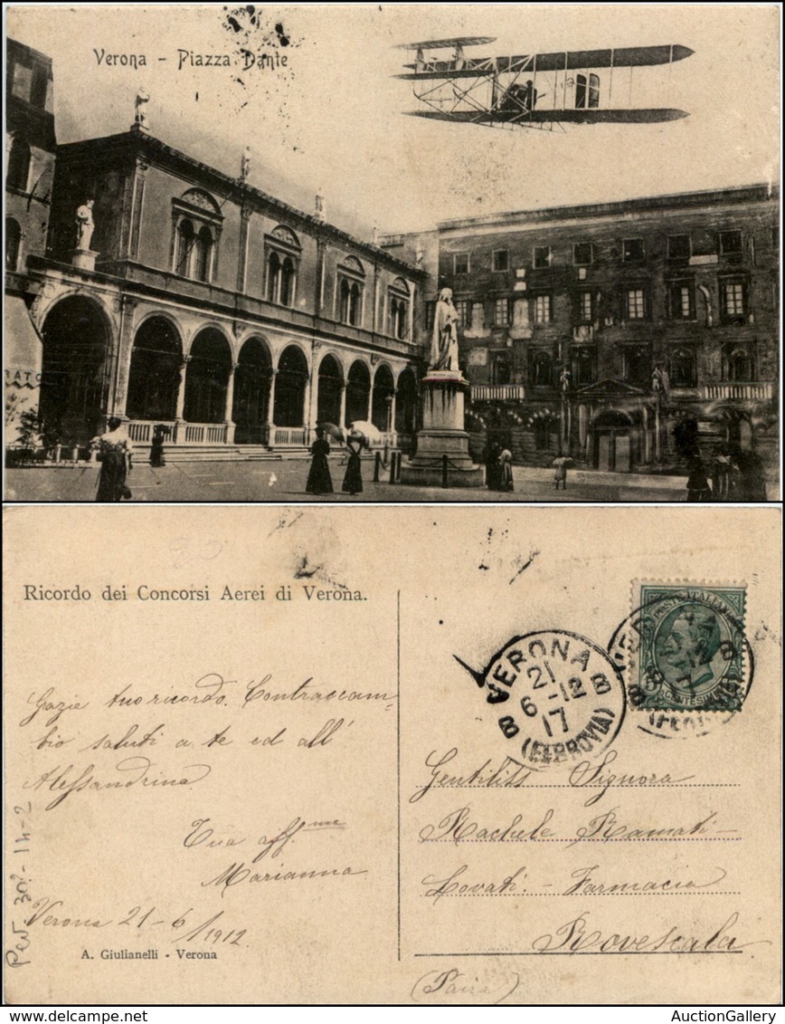 CARTOLINE - REGIONALISMO-VENETO - Verona Piazza Dante, Ricordo Concorsi Aerei Viaggiata 1912 - Sonstige & Ohne Zuordnung