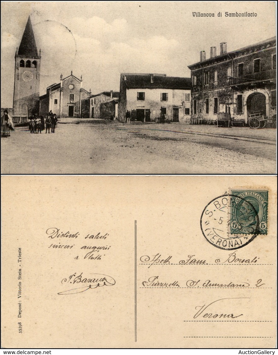 CARTOLINE - REGIONALISMO-VENETO - Villanova Di Sambonifacio (VR), Piazza Animata Viaggiata 1915 - Andere & Zonder Classificatie