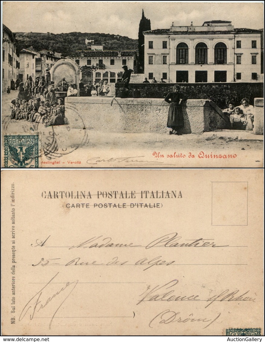 CARTOLINE - REGIONALISMO-VENETO - Quinzano (VR), Un Saluto Da, Piazza Animatissima Viaggiata 1908 - Andere & Zonder Classificatie