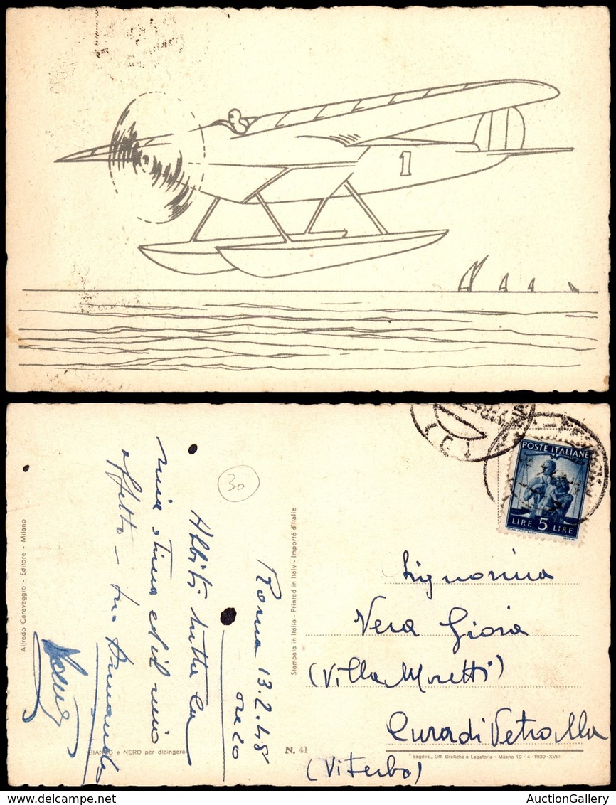 CARTOLINE - AVIAZIONE - Idrovolante - Bianco E Nero Per Dipingere - Viaggiata 1948 - Autres & Non Classés