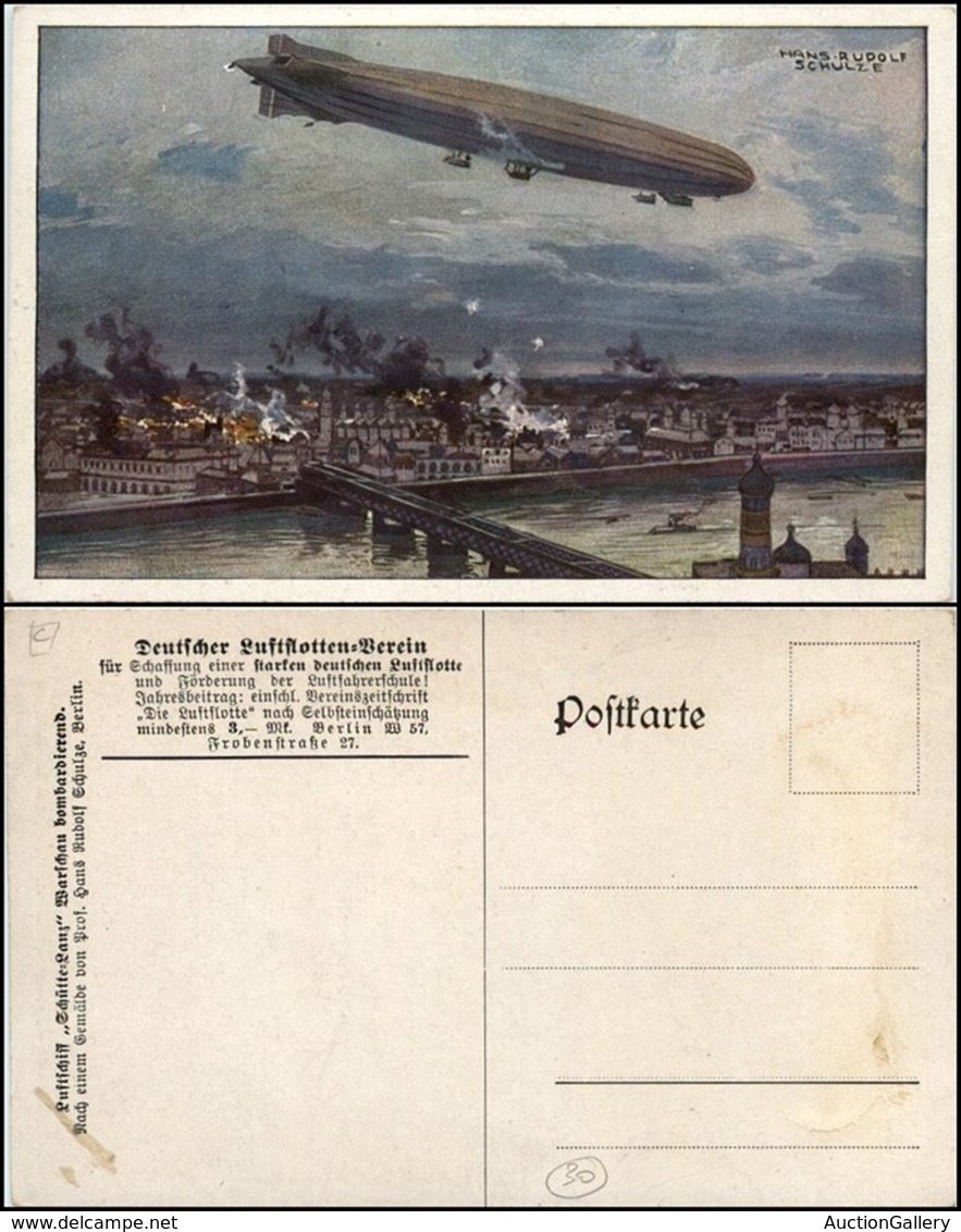 CARTOLINE - AVIAZIONE - German Zeppelin Over The City Of Warsaw - Illustrata By Hans Rudolf Schulze - Nuova - Altri & Non Classificati
