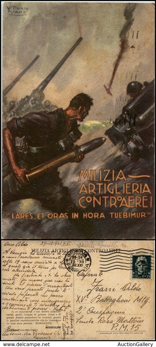 CARTOLINE - MILITARI - Milizia Artiglieria Contraerea - "Lares Et Oras…" - Illustratore Pisani - Viaggiata 29.12.1942 (4 - Ohne Zuordnung