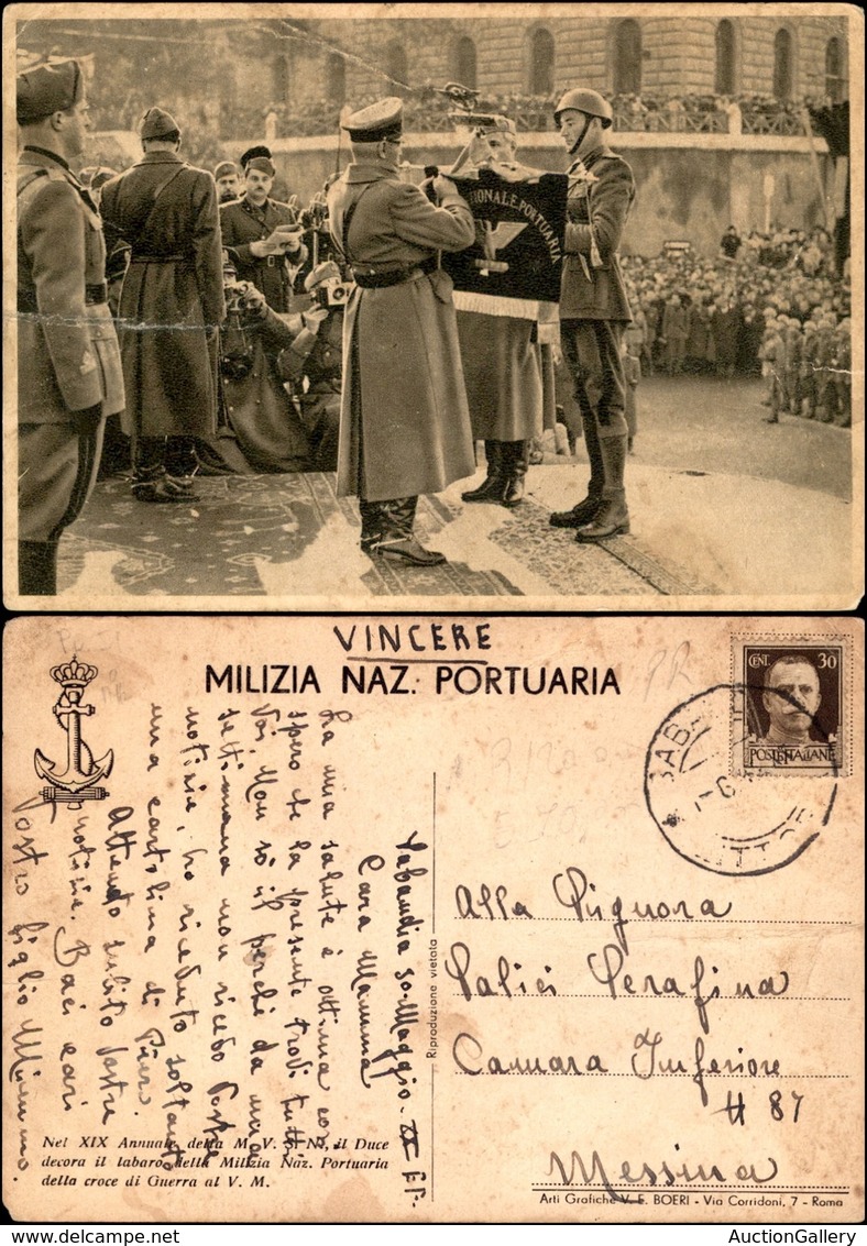 CARTOLINE - MILITARI - Milizia Nazionale Portuaria - Mussoini E Vessillo - Viaggiata 1942 - Pieghe FG - Non Classés