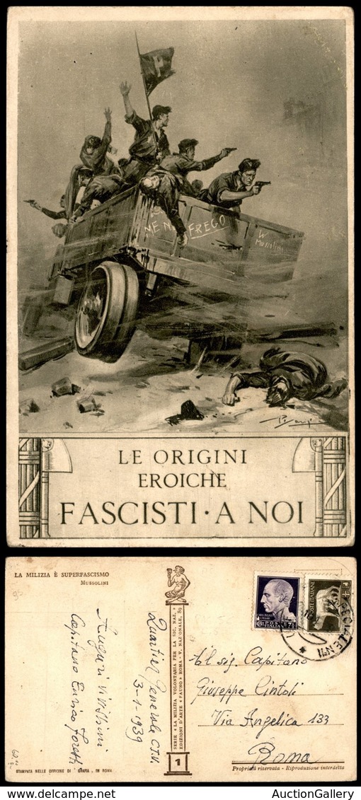 CARTOLINE - MILITARI - MVSN - Serie Fauno - "Le Origini Eroiche" - Illustartore Pisani - N1 - Viaggiata 10.1.39 (30) - Ohne Zuordnung