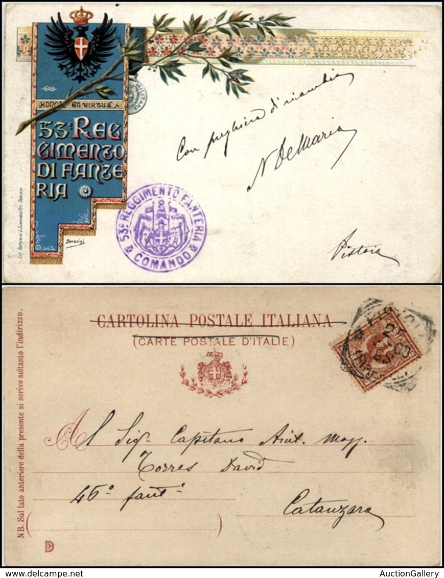 CARTOLINE - MILITARI - 53° Reggimento Fanteria - Timbro Comando - Viaggiata 1908 - Non Classés