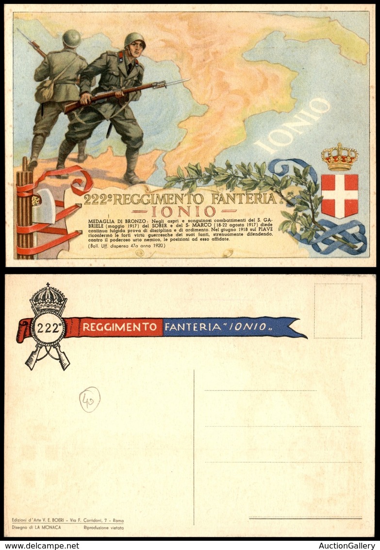 CARTOLINE - MILITARI - 222° Reggimento Fanteria "Ionio" - Illustratore La Monaca - Nuova FG - Zonder Classificatie