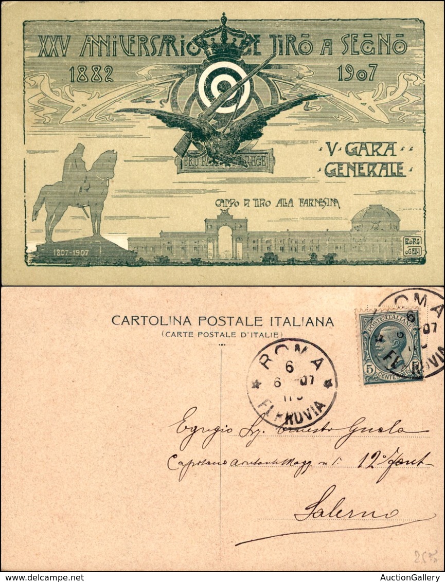 CARTOLINE - MILITARI - V Gara Generale Tiro A Segno Farnesina 1907 - Illustratore Borgogelli - Colore Oliva - Viaggiata  - Non Classés