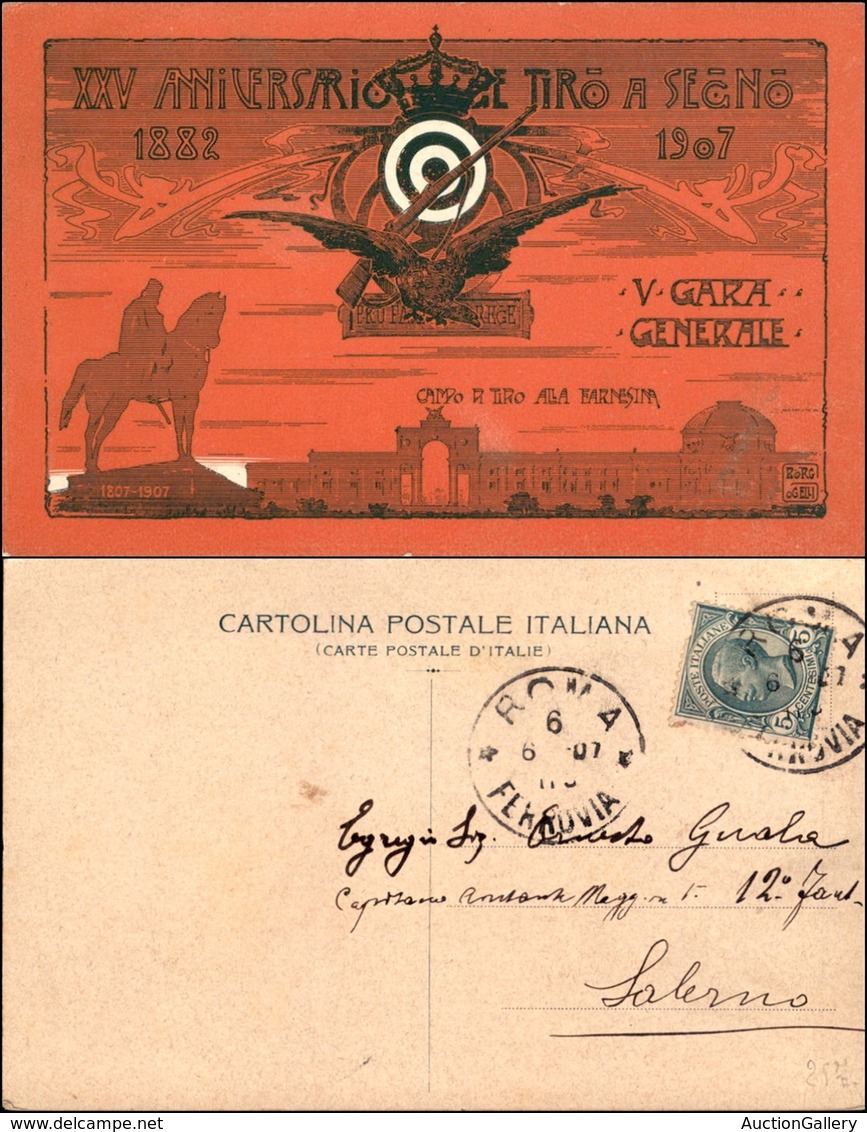 CARTOLINE - MILITARI - V Gara Generale Tiro A Segno Farnesina 1907 - Illustratore Borgogelli - Colore Rosso - Viaggiata  - Zonder Classificatie