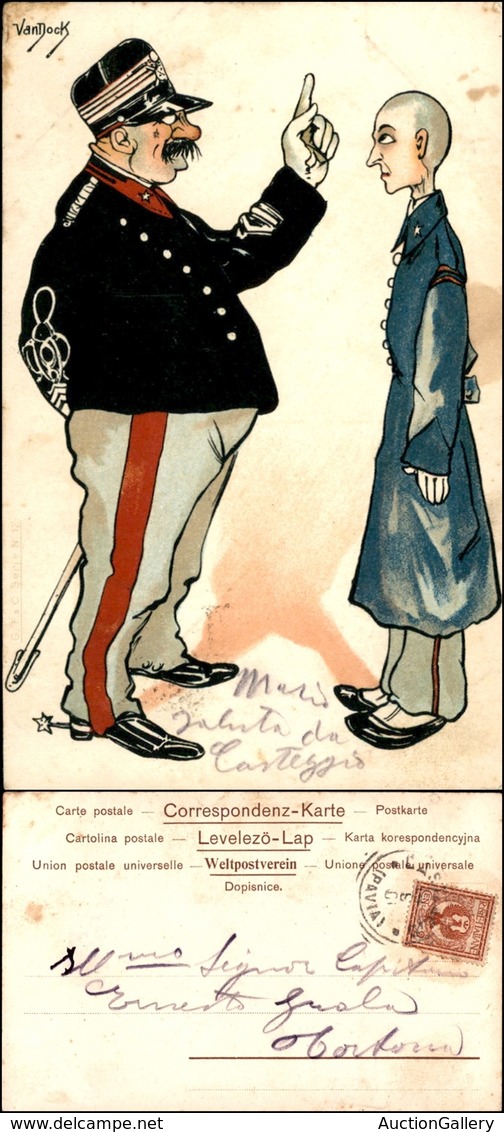 CARTOLINE - MILITARI/UMORISTICHE - Ufficiale E Soldato - Illustratore Van Dock - Viaggiata 1901 - Autres & Non Classés