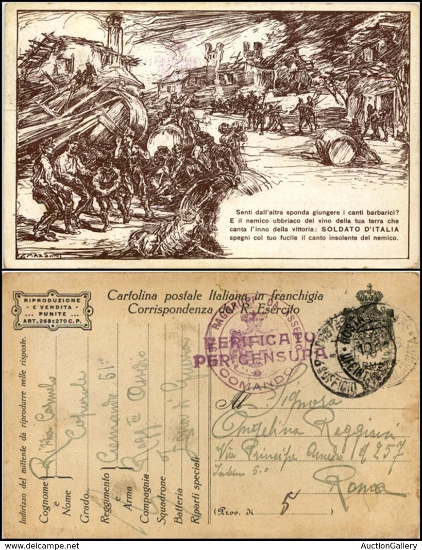 CARTOLINE - FRANCHIGIA MILITARE - 1918 - Guerra - Illustratore Mazzoni "senti Dall'altra Sponda" (F17A-11) - Viaggiata ( - Autres & Non Classés