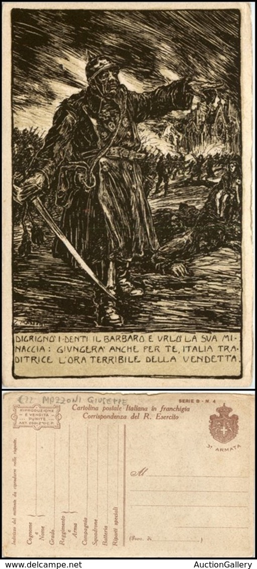 CARTOLINE - FRANCHIGIA MILITARE - 1918 - Guerra - Illustratore Mazzoni 3° Armata "digrignò I Denti" (F17A-20) - Nuova (1 - Andere & Zonder Classificatie