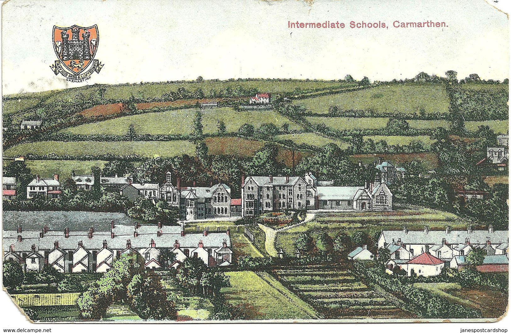 INTERMEDIATE SCHOOLS - CARMARTHEN - 2 CORNERS DAMAGED - CARMARTHEN DUPLEX POSTMARK - Carmarthenshire