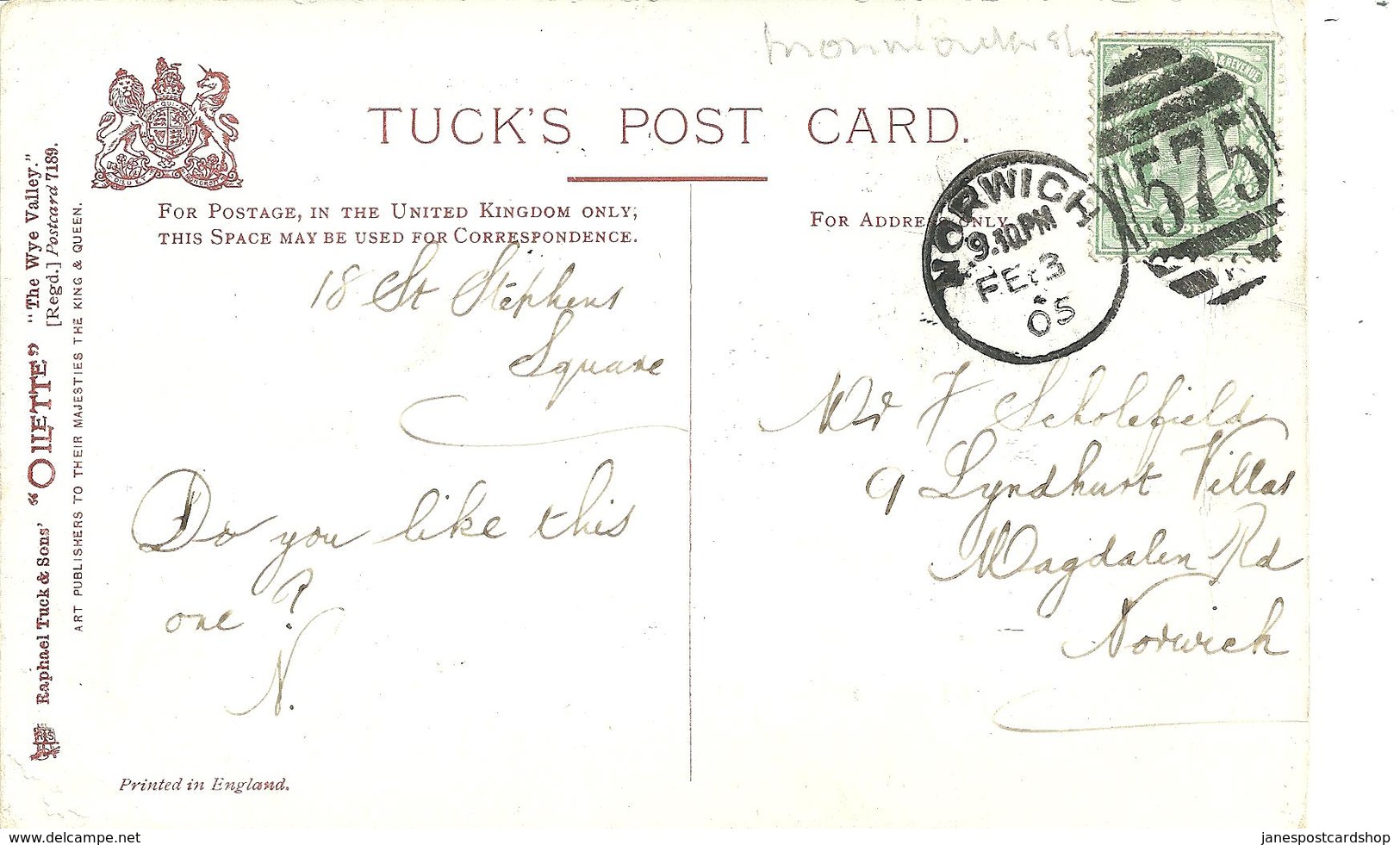 CHEPSTOW CASTLE TUCKS OILETTE - THE WYE VALLEY WITH NORWICH DUPLEX POSTMARK - Monmouthshire