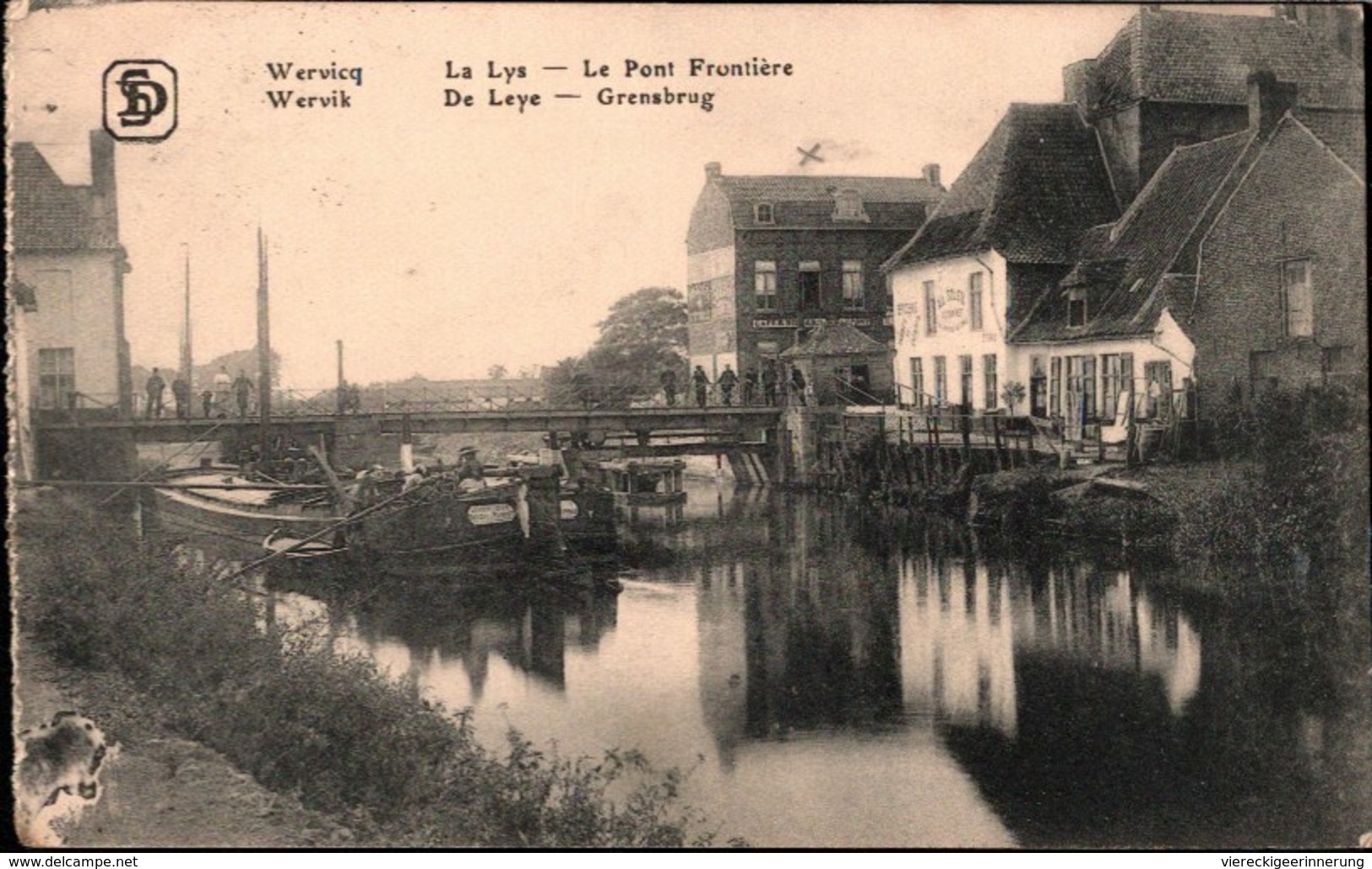 ! Alte Ansichtskarte Wervik, Wervicq, De Leye, La Lys,ship, Binnenschiff, Belgien, Grenze Grens, Le Pont Frontiere, Brug - Wervik