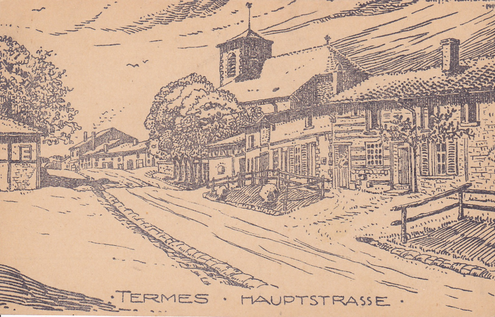 08 - Termes Hauptstrasse  Zeichnung Carte Dessinée  Carte Allemande - Autres & Non Classés