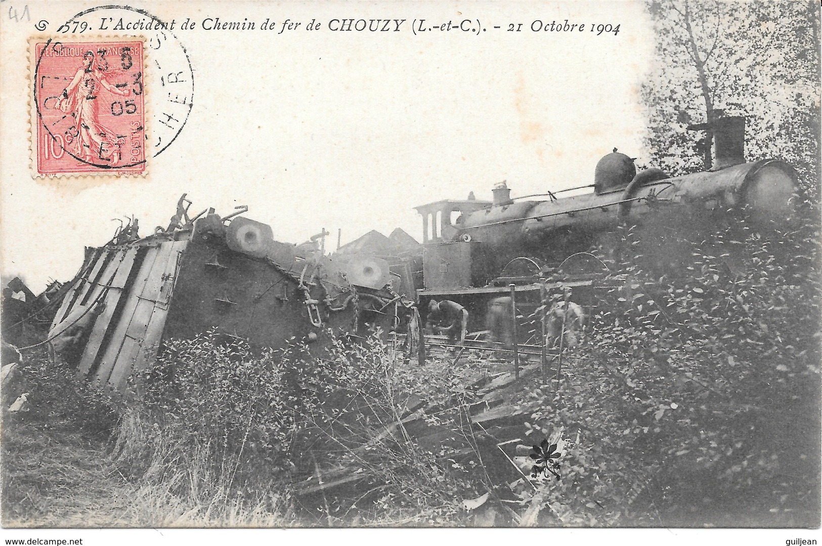 41 -  L'Accident De Chemin De Fer De CHOUZY Du 21 Octobre 1904 - N° 579 - Gros Plan Sur Locomotive - Circulé 1905 - B.E. - Trains