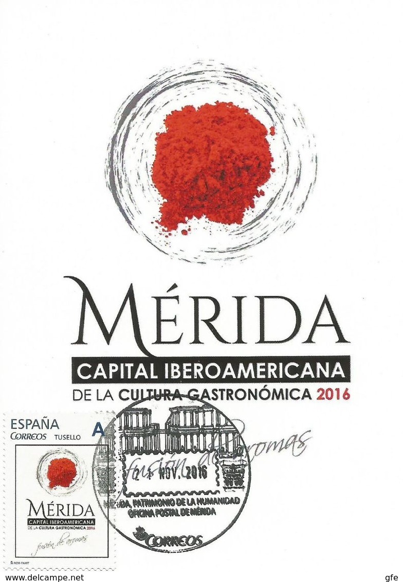 Spain Maxicard 2016– España Tarjeta Máxima “Mérida. Capital Iberoamericana De La Cultura Gastronómica" - Alimentación