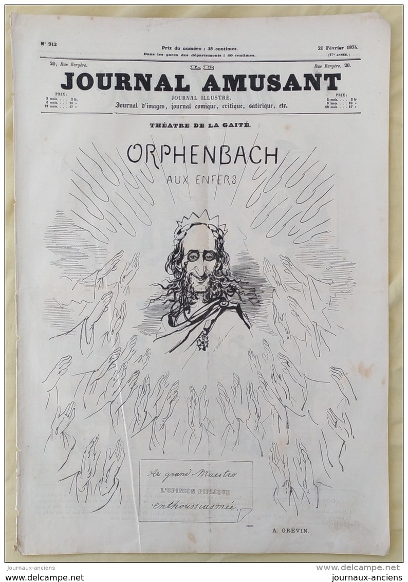 1874 Honoré DAUMIER - CROQUIS PARISIENS - OFFENBACH AUX ENFERS - THEATRE DE LA GAITÉ  - LE JOURNAL AMUSANT - Revues Anciennes - Avant 1900