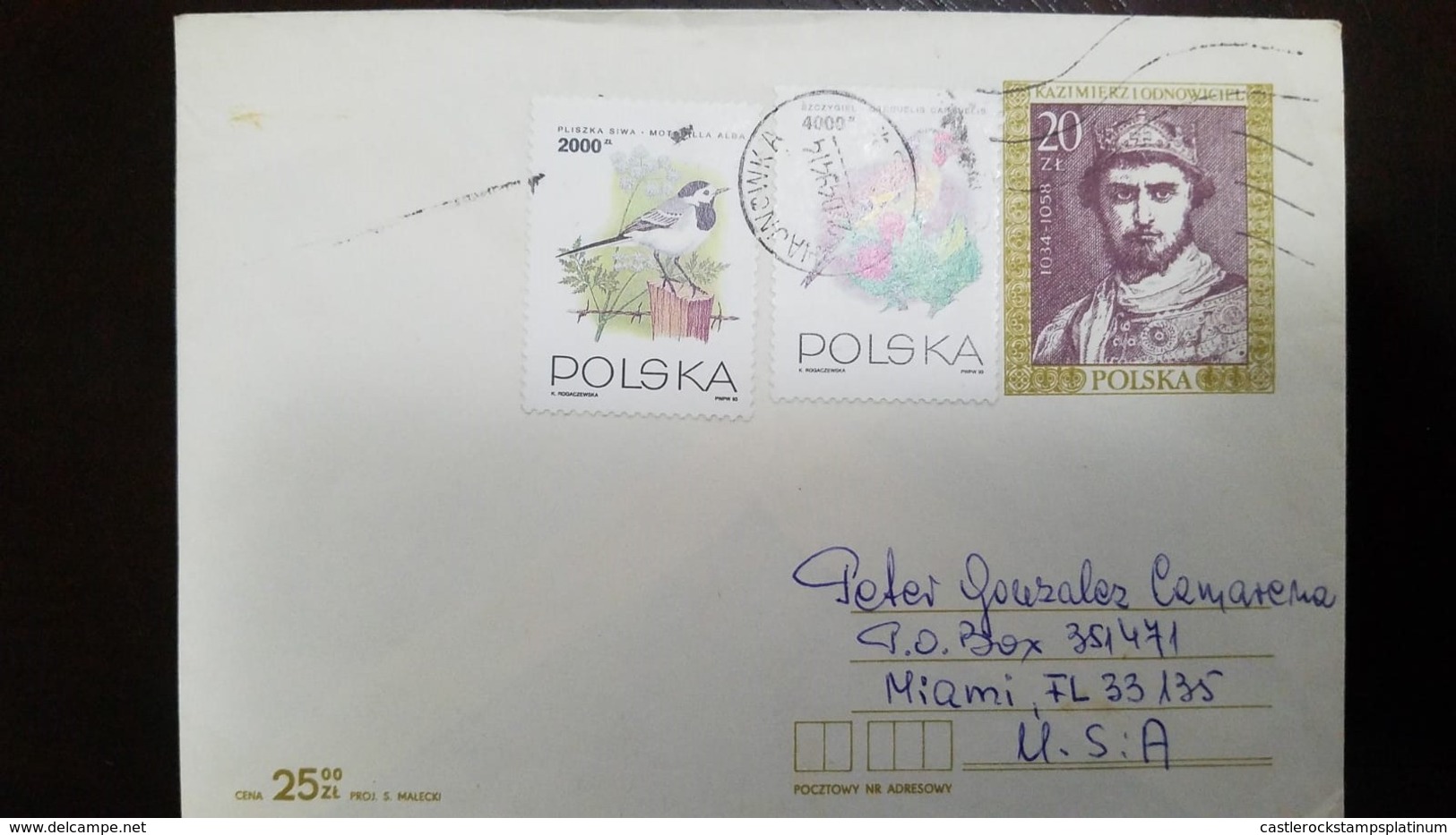 O) 1993 POLAND. KING  KAZIMIERZ I ODNOWICIEL, BIRD CALLISTEMON SPECIOUS-MOTACILLA ALBA, POSTAL STATIONERY TO USA - Covers & Documents