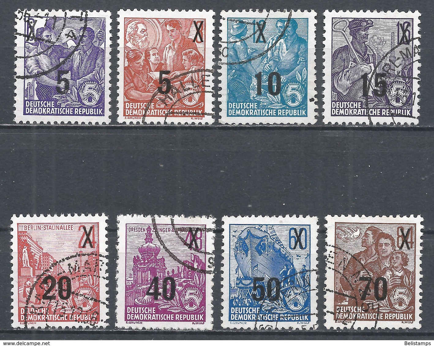 German Democratic Republic 1954. Scott #216-223 (U) Complet Set (2) * - Oblitérés