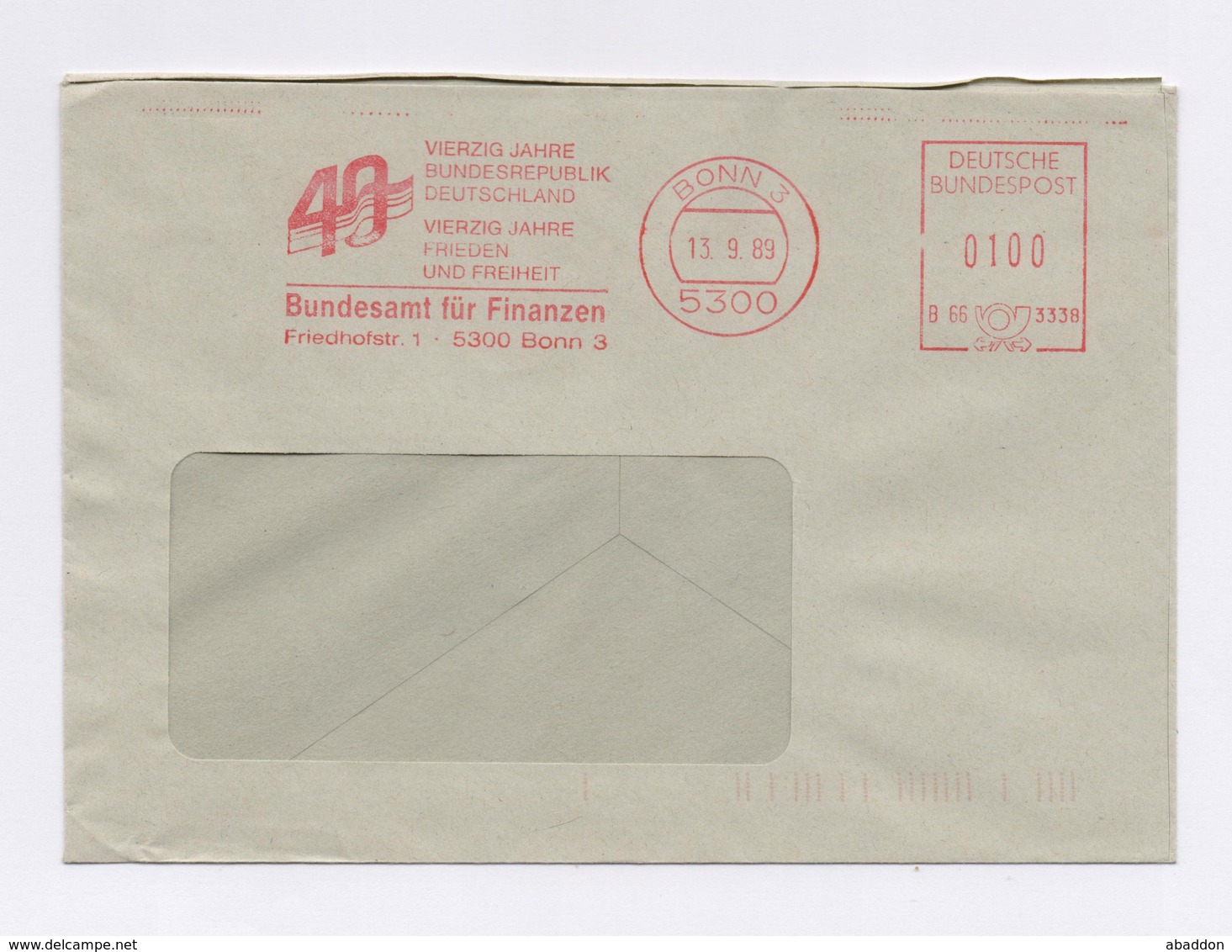 AFS - 40 Vierzig Jahre Bundesrepublik Deutschland, Bundesamt Für Finanzen BONN 13.9.89 - Maschinenstempel (EMA)