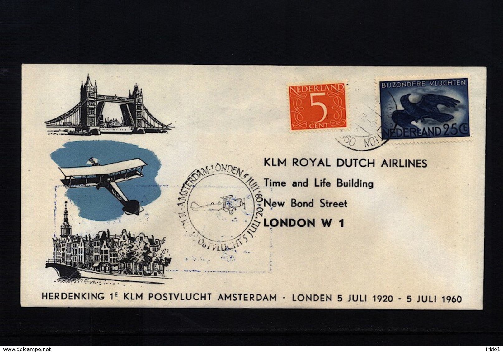 Netherlands 1960 KLM First Flight Amsterdam - London - Covers & Documents